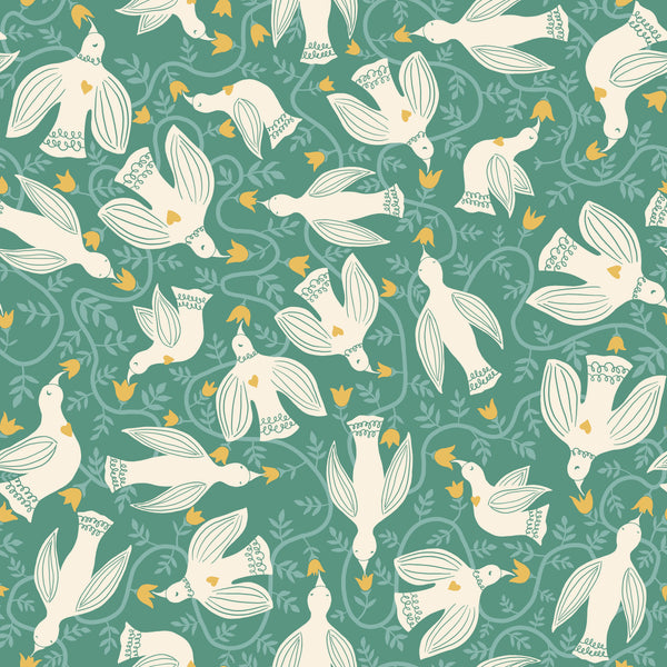 Endpaper Fabric - Hummingbirds CANVAS in Watercress