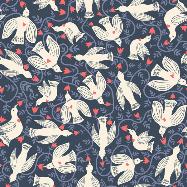 Endpaper Fabric - Hummingbirds CANVAS in Smoke