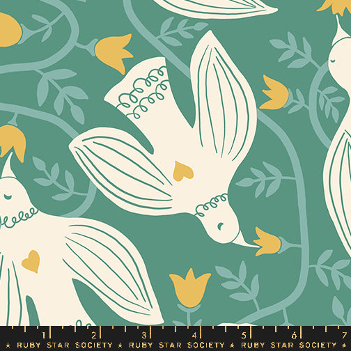 Endpaper Fabric - Hummingbirds CANVAS in Watercress