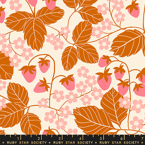 Reimagined Landscapes Fabric - Strawberry Field in Bashful