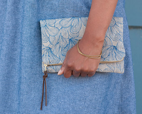 Jen Hewett Indigo Palmiers Clutch