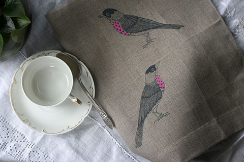 Birds tea towel