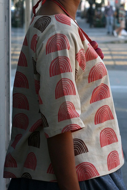 Print, Pattern, Sew: January 2015 by Jen Hewett. Block printed fabric by the artist, garment pattern by Sonya Philip.