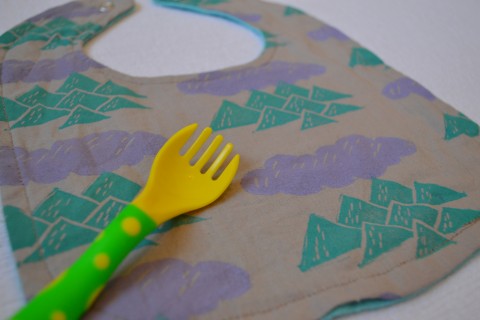 Block printed bib by Jenny Rae Kinyak