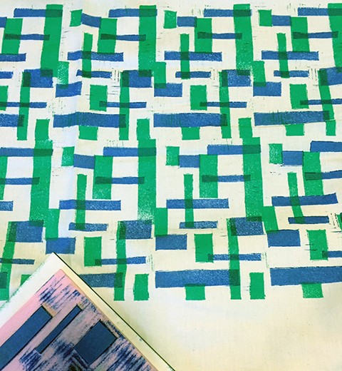 Two-color block printed fabric by Maggie Moore