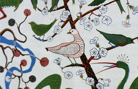 Detail of Josef Frank's "Green Birds" pattern.