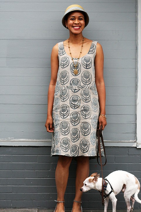 Print, Pattern, Sew: May 2015 by Jen Hewett. Block printed fabric and dress pattern by the artist.