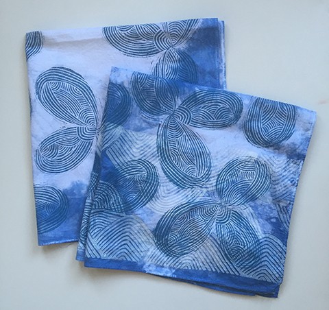 Indigo dyed and block printed bandannas by Jen Hewett