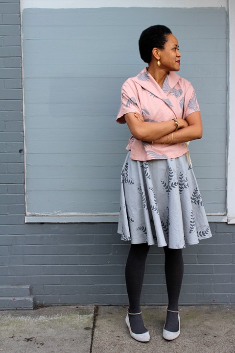 Print, Pattern, Sew: December 2015 by Jen Hewett. One-color block print on Robert Kaufman's Essex linen-cotton blend. Sewing pattern is Christine Haynes' Anya Skirt.