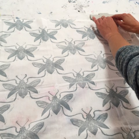 Wasps repeating block printed pattern by Chamisa Kellogg in Jen Hewett's Block Printing on Fabric class