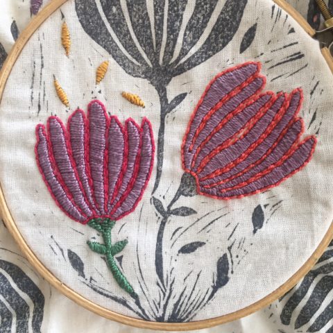 Embroidery and block printing by Jen Hewett
